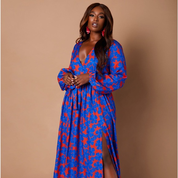 Rebdolls Dresses & Skirts - 🆕 Rebdolls Sha Floral Print Deep Plunge Maxi Skater Dress 2X/18-20